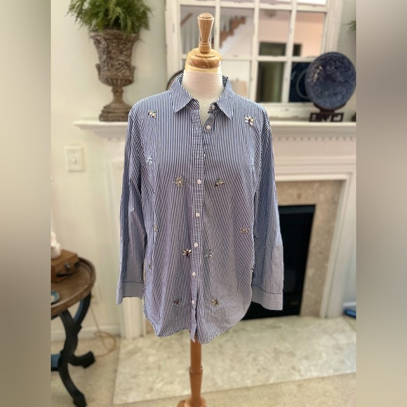 Talbots Blue Casual Button Down Striped Shirt with Long Sleeves - Picture 1 of 9